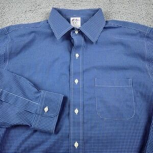 Brooks Brothers Shirt Mens 17 34 Blue Regent Fit Check Supima Cotton Non-Iron
